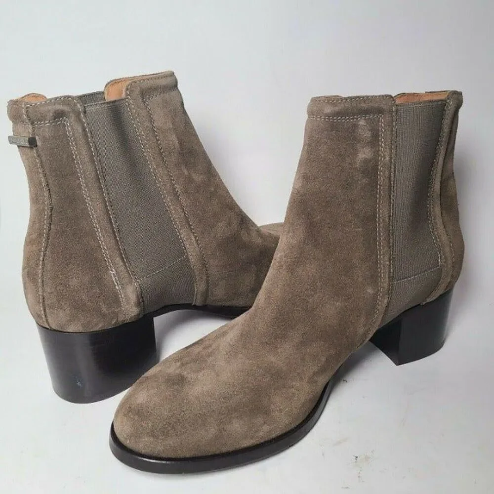 Aquatalia Neeva Boots Brown taupe Suede Ankle heel Pull-on Booties sz 8.5 new